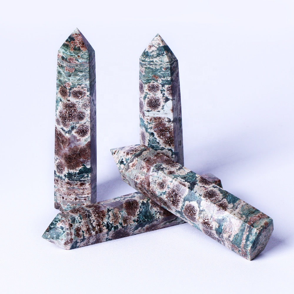 Natural Gemstone Healing Stone Crystal Wand Green Cherry Blossom Tower Points For Home Decoration
