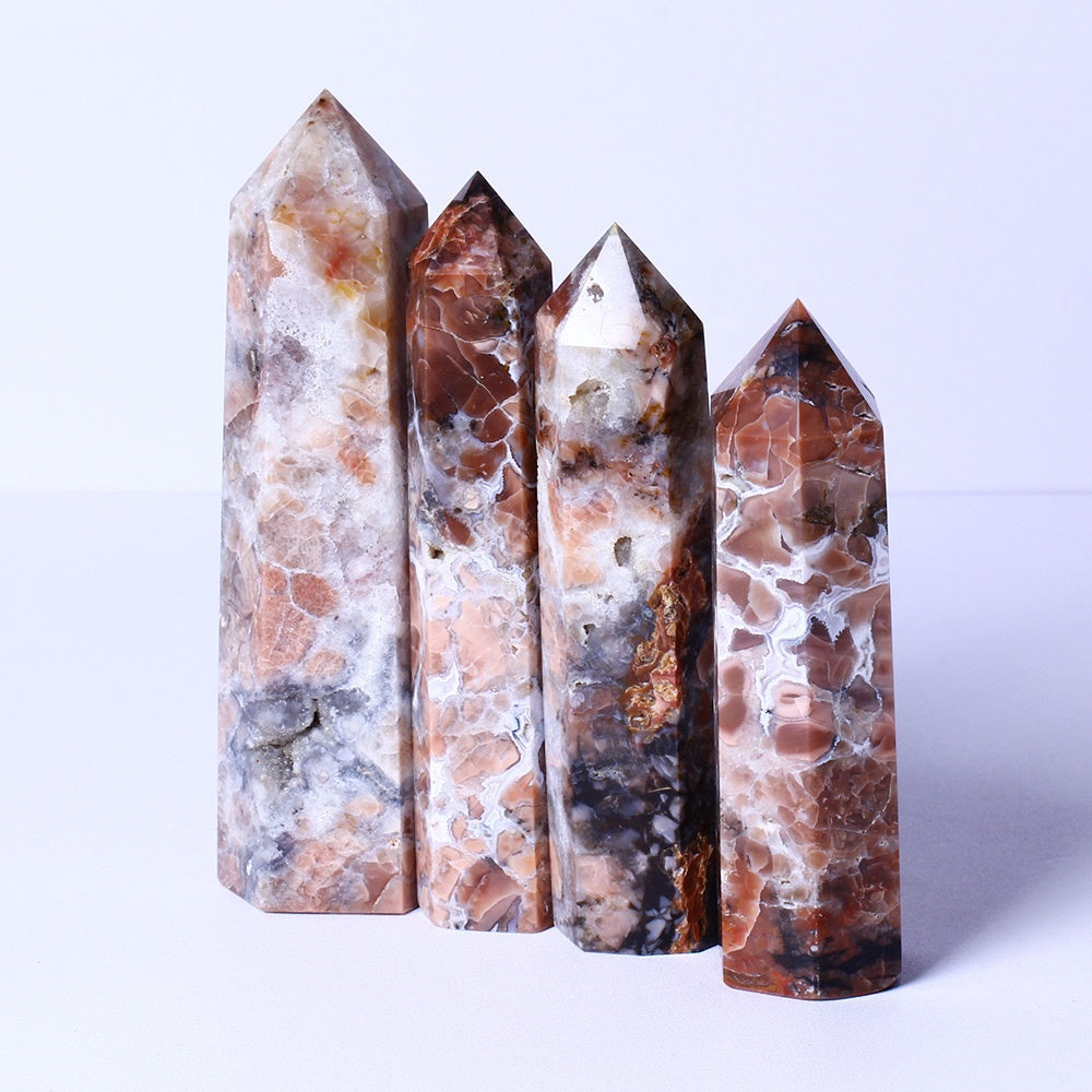 New Arrival Natural Healing Crystal Stone Wand Pink Agate Point Quartz Crystal Tower For Gifts