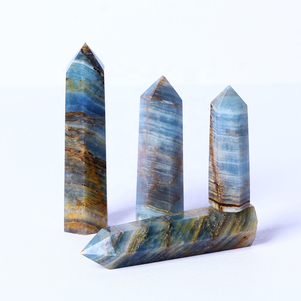 Wholesale Natural Healing Crystal Stones Raw Gemstone Healing Polished Wand Blue Onyx Tower Crystal Crafts Quartz Points For De