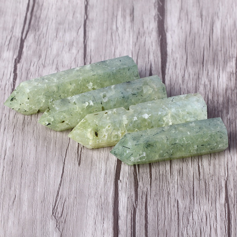 Wholesale Bulk Gemstone Natural Healing Crystal Reiki Wands Green Prehnite Crystal Tower For Decoration