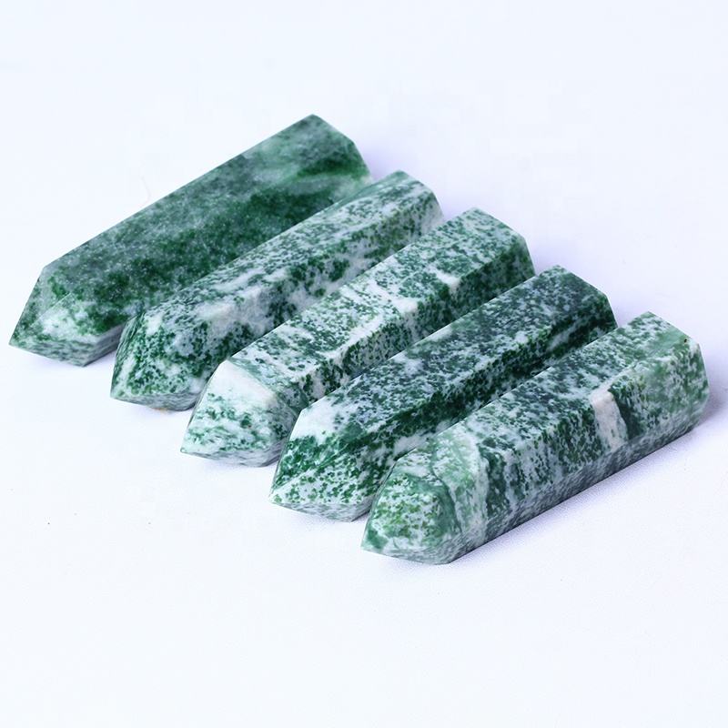Natural Healing Crystal Wholesale Bulk Gemstone Green Dot Jade Wands Chlorite Crystal Tower For Decoration