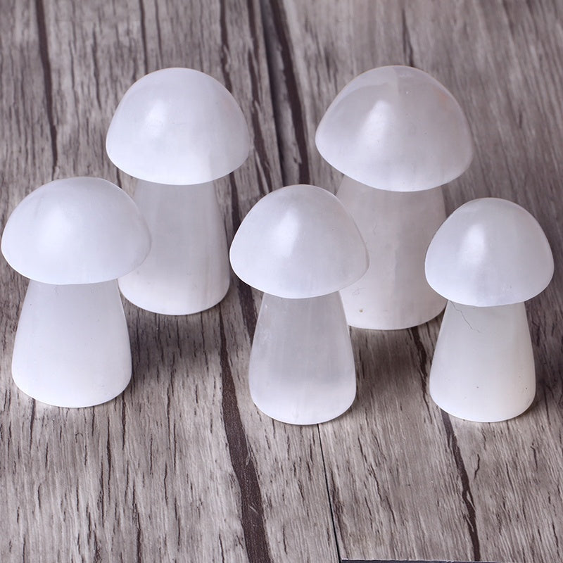 Hand Carved Healing Stones Rough Selenite Mushroom Crystal Crafts Natural Carvings For Decoration