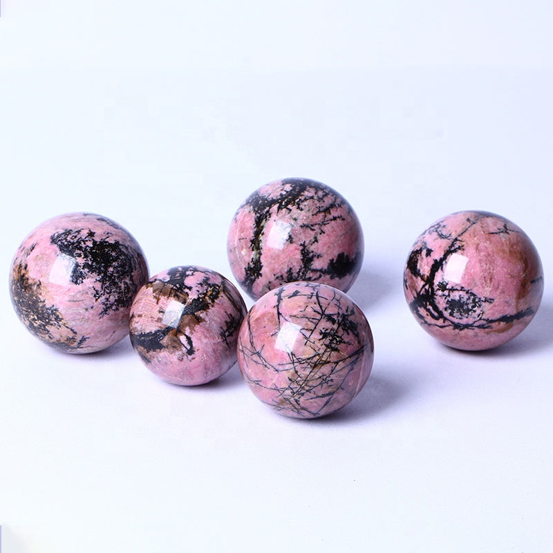 7High Quality Crystals Wholesale Bulk Natural Healing Gemstone Stones Rhodonite Spheres Polished Pink Crystal Balls For Fengshui