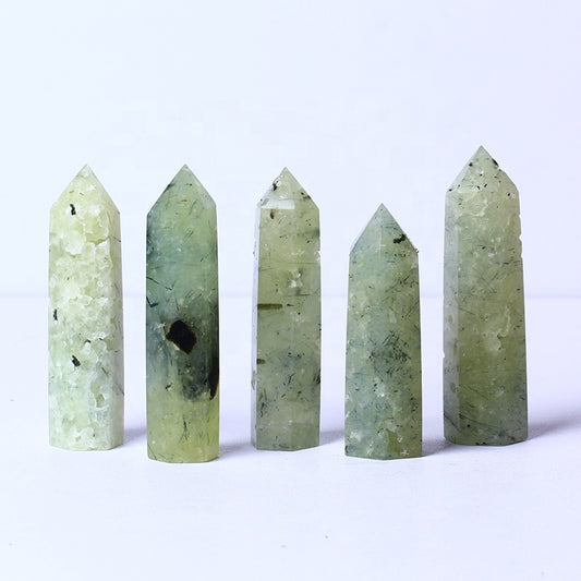 Wholesale Bulk Gemstone Natural Healing Crystal Reiki Wands Green Prehnite Crystal Tower For Decoration