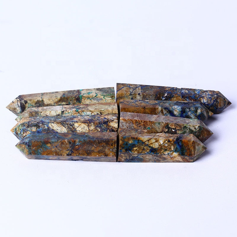 Wholesale Natural Polished Gemstone Obelisk Healing Crystal Azurite Tower Point Wand For Decoration