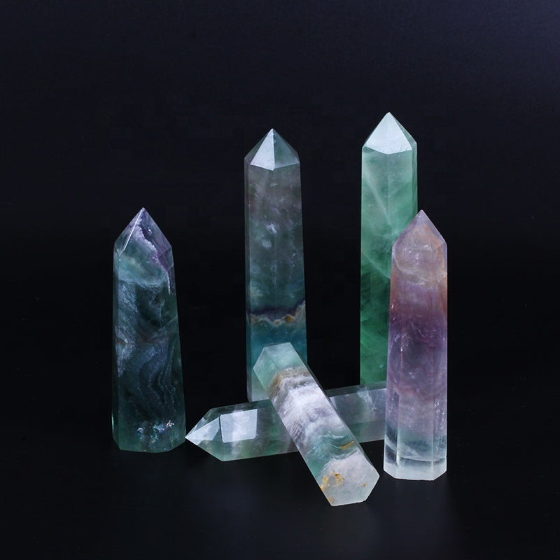 wholesale natural crystal wand rainbow fluorite wand point quartz crystal tower for healing