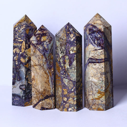 Wholesale Natural Gemstones Folk Craft Purple Brecciate Tower Healing Crystal Wand Point For Decoration