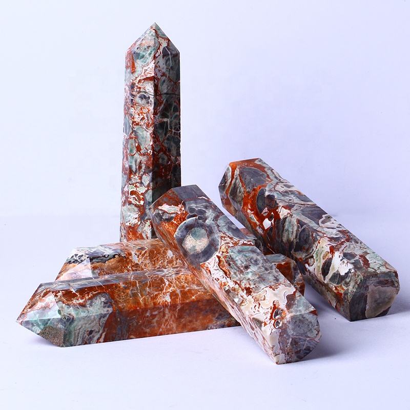 Natural Healing Crystal Stone Wand Pink Agate Point Quartz Crystal Tower For Gifts