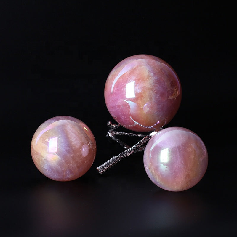 Wholesale Angel Aura Natural Healing Pink Rose Quartz Crystal Ball Crystal Sphere For Decoration