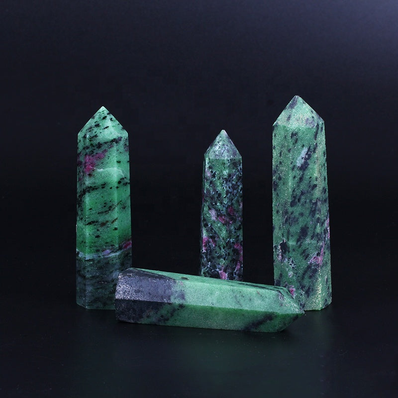 wholesale natural crystal wand green ruby zoisite wand point quartz crystal tower for healing semi-precious