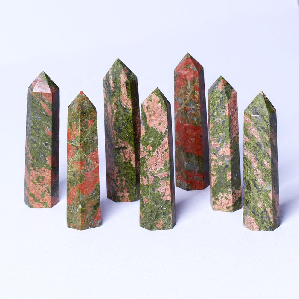 Wholesale bulk Spiritual Quartz Obelisk Healing Stone Tower natural unikite point Towers crystal Point Wand for decoration