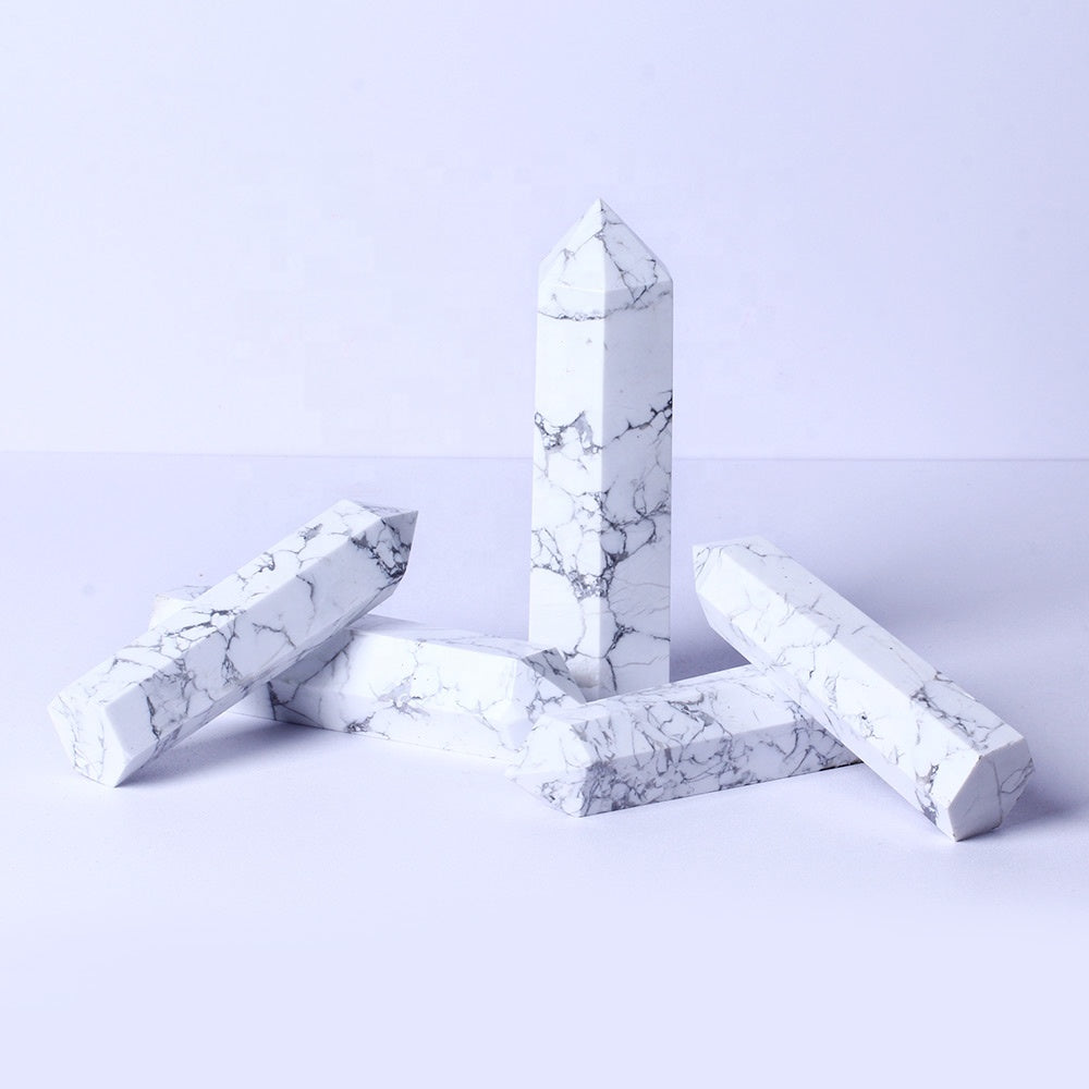 Wholesale Natural Crystal Wand Healing Reiki Howlite Point Quartz Crystal Tower For Home Decoration