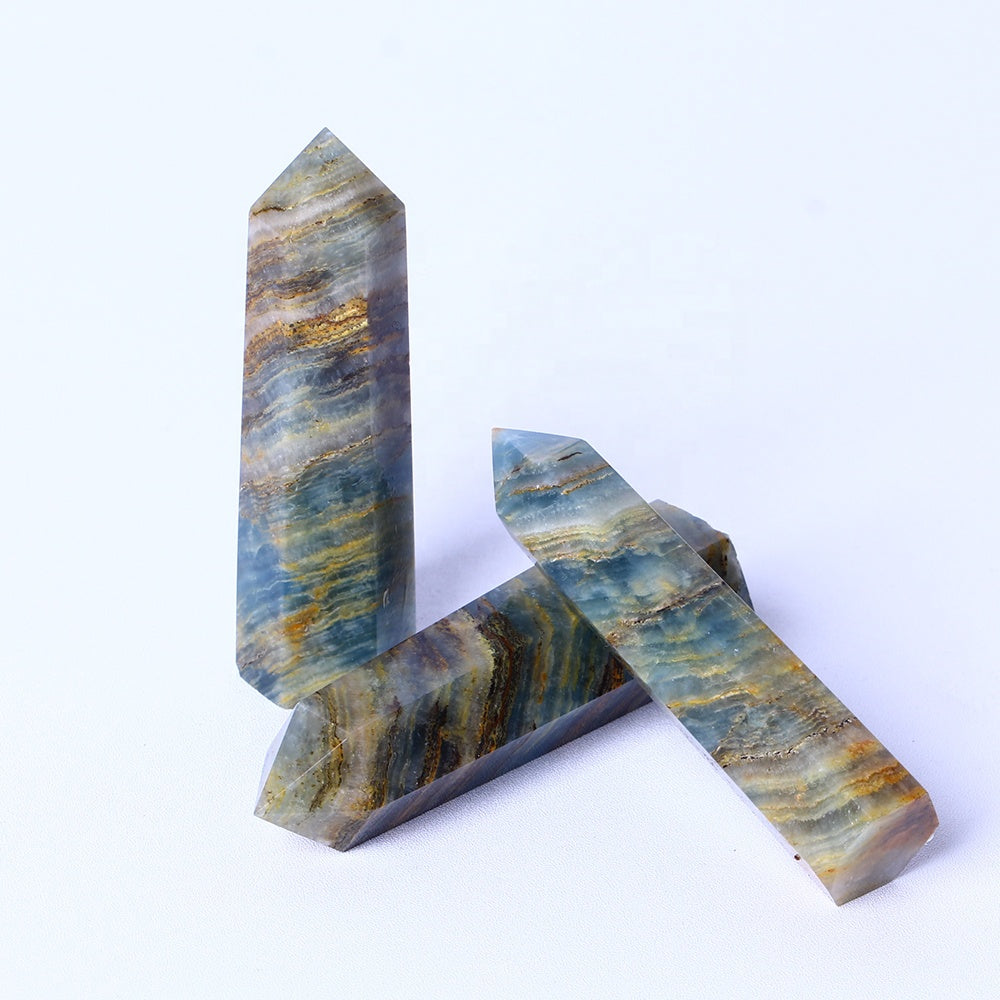 Wholesale Natural Healing Crystal Stones Raw Gemstone Healing Polished Wand Blue Onyx Tower Crystal Crafts Quartz Points For De