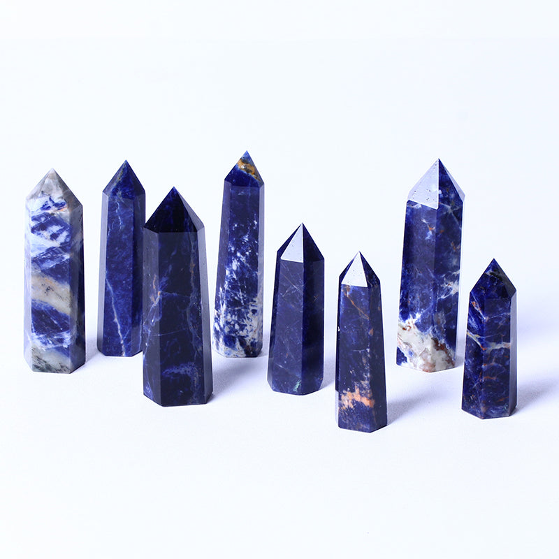 bulk Wholesale Spiritual Quartz Obelisk Healing Stone Tower natural blue sodalite quartz tower crystal Point Wand for decoration