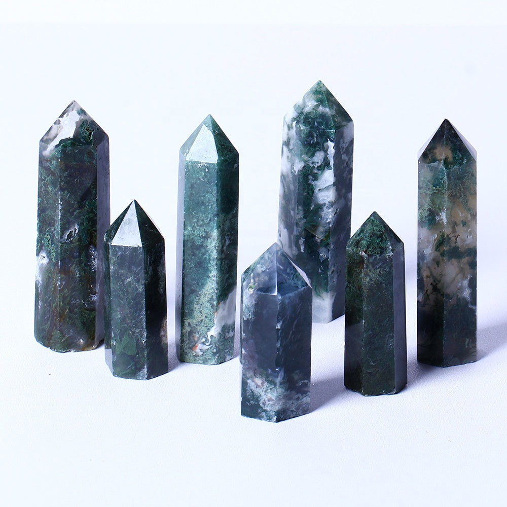 Wholesale bulk Spiritual Quartz Obelisk Healing Stone Tower natural geode moss agate Towers crystal Point Wand for decoration