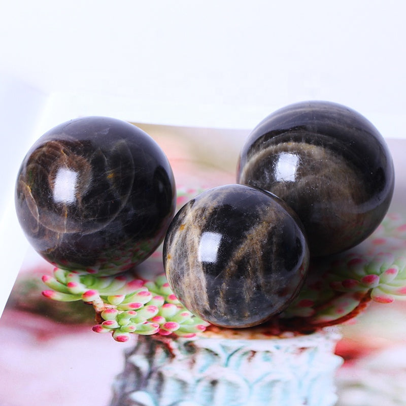 Wholesale Natural Gemstone Healing Stones Crystal Balls Black Moonstone Spheres Polished For Decoration