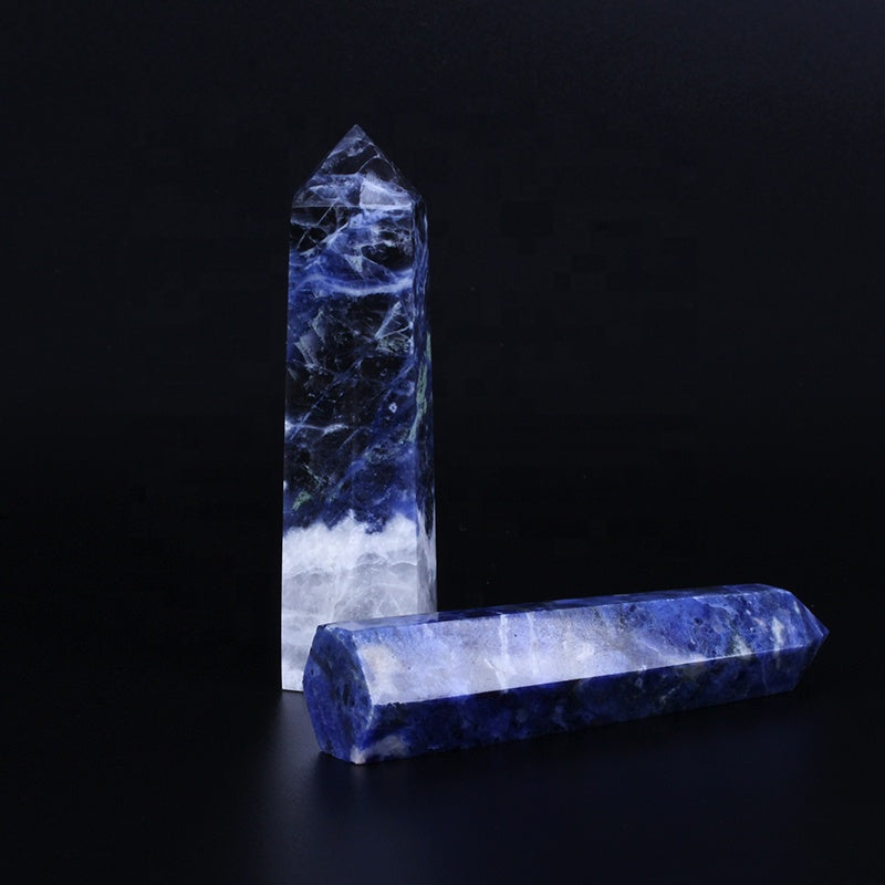 Sodalite Quartz Crystal Point Tower for Healing Blue Wholesale Natural Home Decoration Crystal Image Folk Art Polished Wand