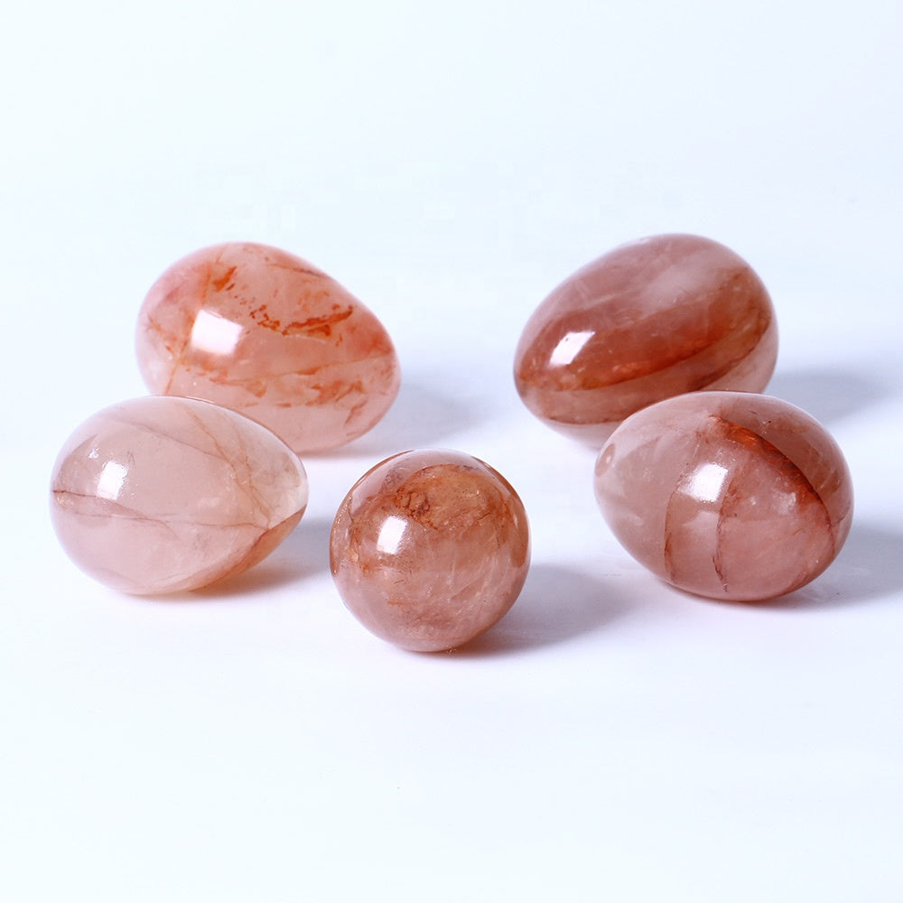 Polished Healing Crystal Stones Hematoid Quartz Eggs Fire Quartz Crystal Natural Gemstone Home Decoration Crystal Image Folk Art