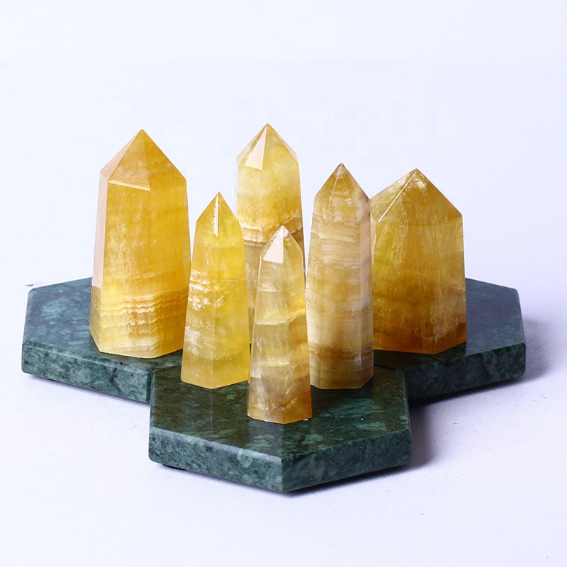 Natural High Quality Wholesale Bulk Natural Quartz Spiritual Healing Yellow Fluorite Tower Wand Crystal
