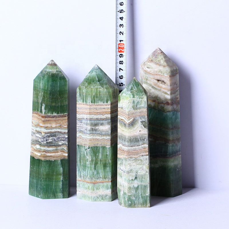 Wholesale Natural Healing Crystal Stone Wand Green Caribbean Calcite Tower Quartz Crystal Point For Decoration