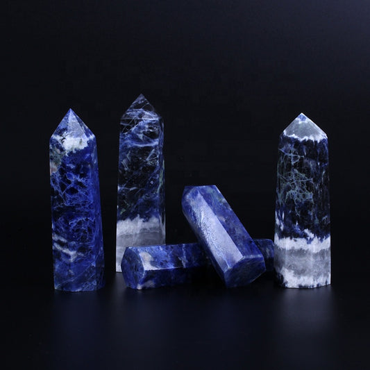 Sodalite Quartz Crystal Point Tower for Healing Blue Wholesale Natural Home Decoration Crystal Image Folk Art Polished Wand
