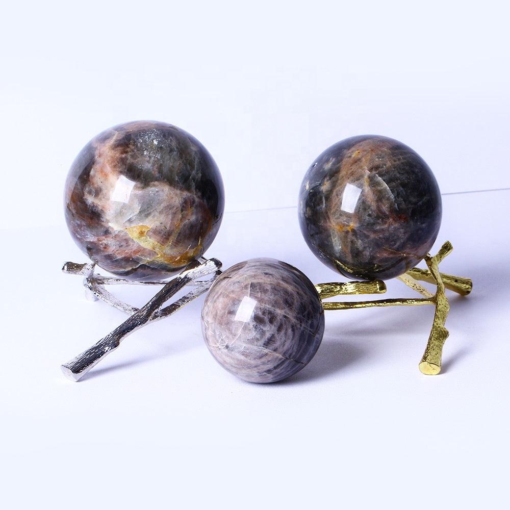 Wholesale Natural Gemstone Healing Stones Crystal Balls Black Moonstone Polished Spheres For Decoration