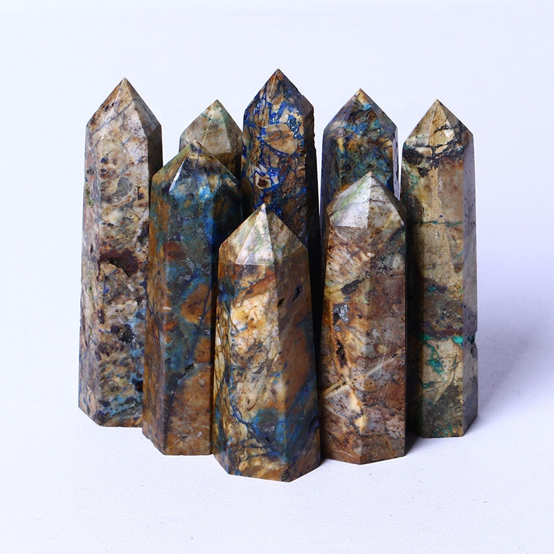 Wholesale Natural Polished Gemstone Obelisk Healing Crystal Azurite Tower Point Wand For Decoration