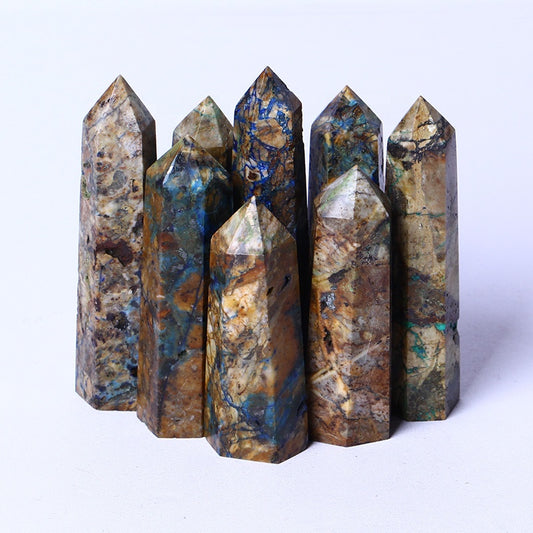 Wholesale Natural Polished Gemstone Obelisk Healing Crystal Azurite Tower Point Wand For Decoration