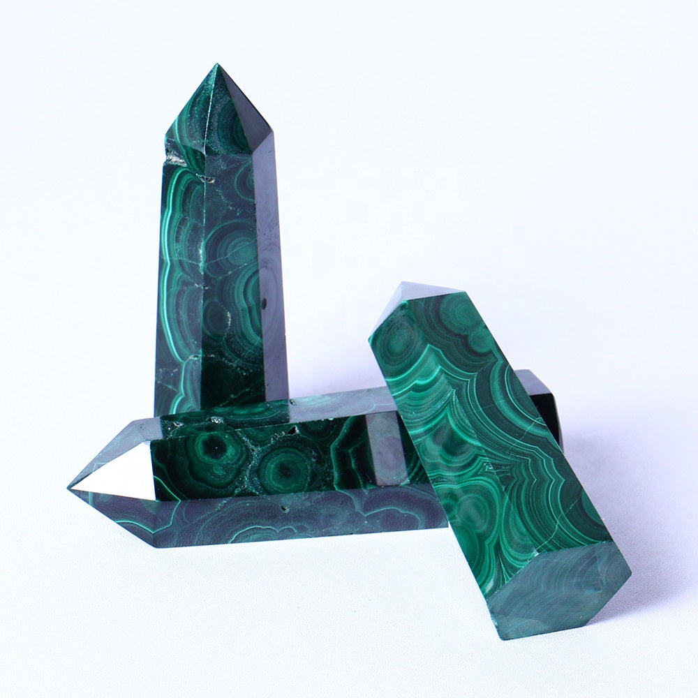 Wholesale Natural Gemstone Wands Polished Crystal Healing Obelisk Raw Malachite Tower Crystal Points For Gift And Decoration