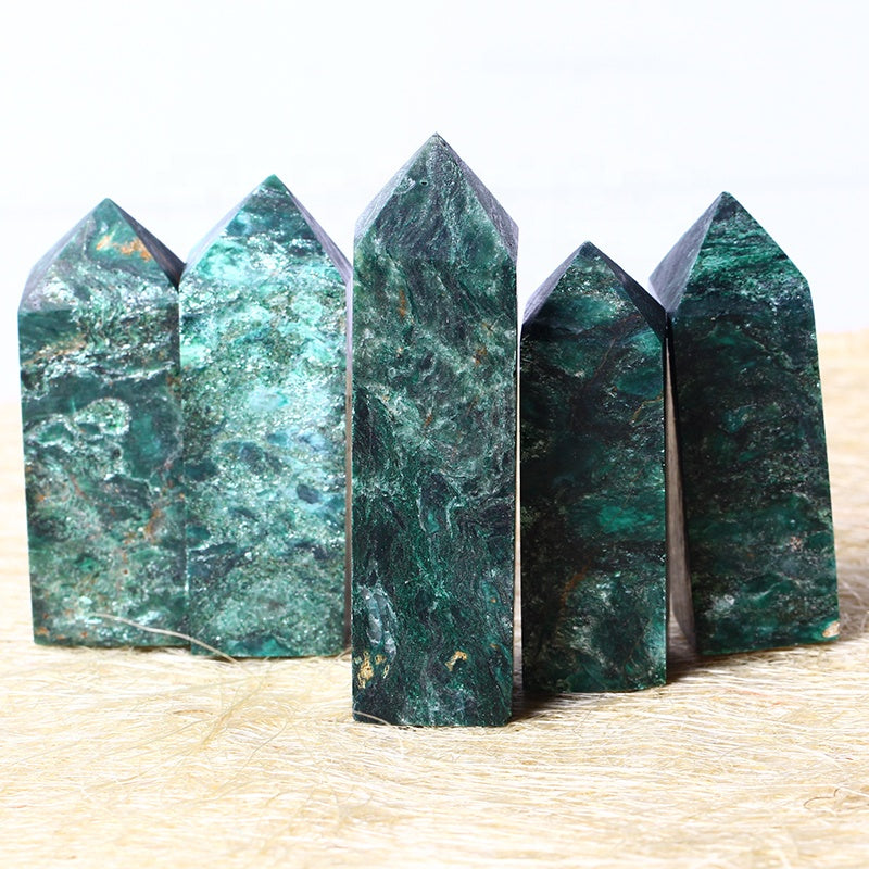 Natural Healing Crystal Eclogite Wholesale Bulk Gemstone Reiki Wands Green Mica Crystal Tower For Decoration