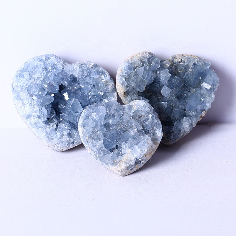 High Quality Natural Crystal Healing Stone Rough Celestile Cluster Heart Carved Hearts Gemstone Heart For Gifts