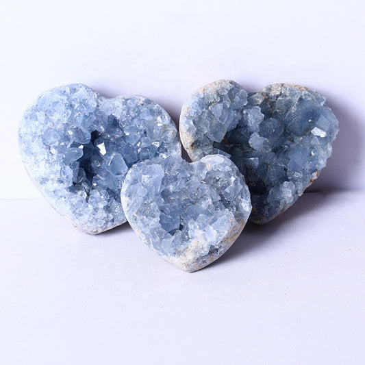High Quality Natural Crystal Healing Stone Rough Celestile Cluster Heart Carved Hearts Gemstone Heart For Gifts