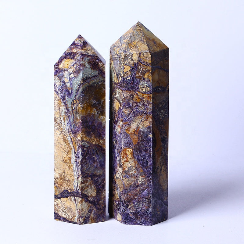 Wholesale Natural Gemstones Folk Craft Purple Brecciate Tower Healing Crystal Wand Point For Decoration