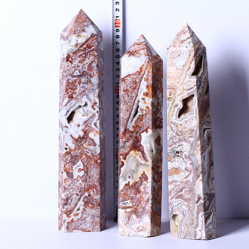 Healing Crystal Stone Wand Natural Carved Gemstone Crystal Large Wand Polished Mexican Agate Point Tower For Healing