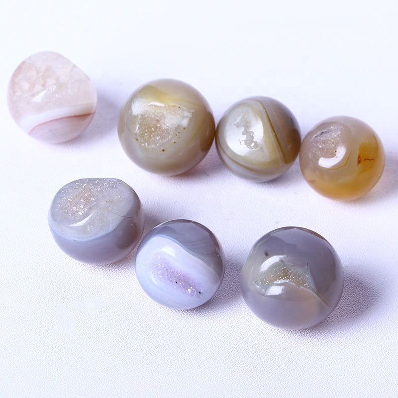 Wholesale High Quality Gemstone Natural Druzy Agate Open Mouth Laughed Mini Sphere For Home Decoration