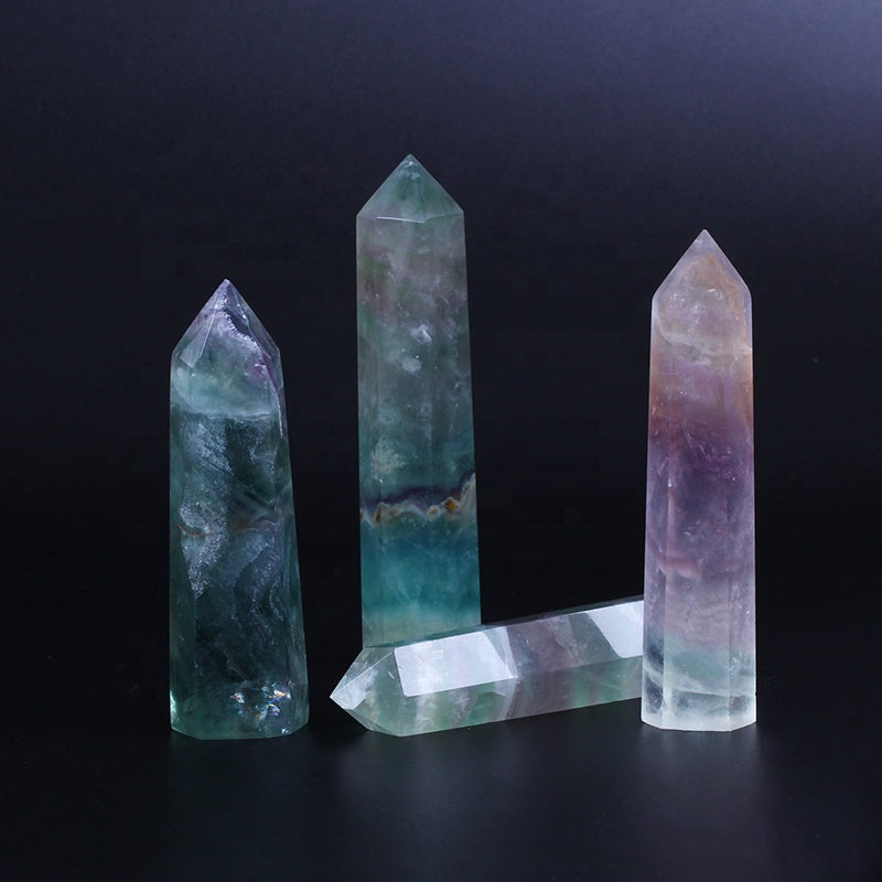 wholesale natural crystal wand rainbow fluorite wand point quartz crystal tower for healing