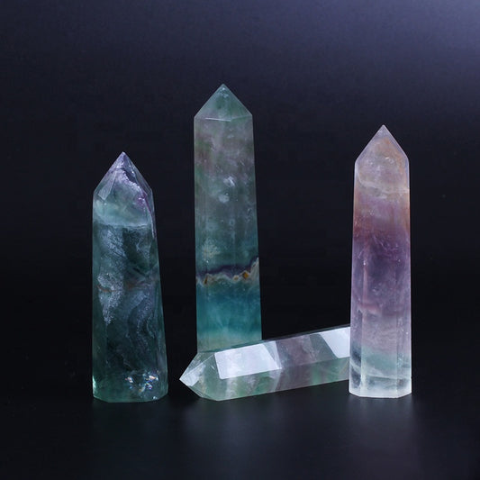 wholesale natural crystal wand rainbow fluorite wand point quartz crystal tower for healing