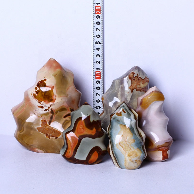 Healing Natural High Quality Crystal Rock Stone Mineral Specimen Rough Polychrome Flame Standing Stone For Home Decoration