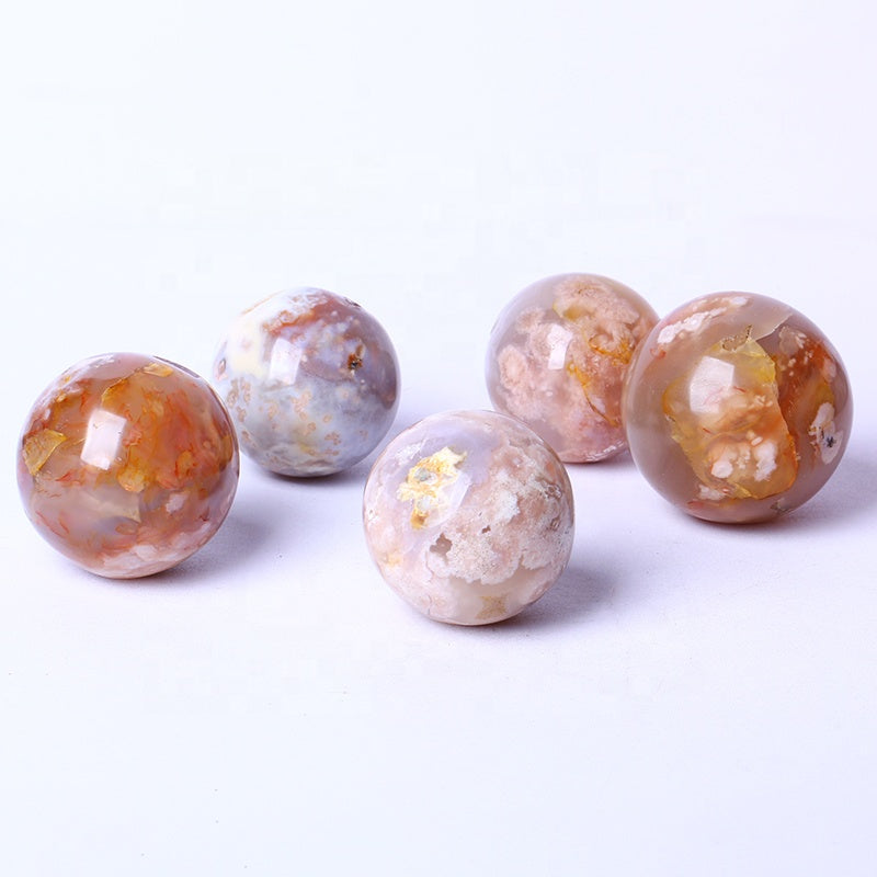 Wholesale High Quality Bulk Healing stones Natural Polished Flower Agate Balls Cherry Agate Spheres For Decoration