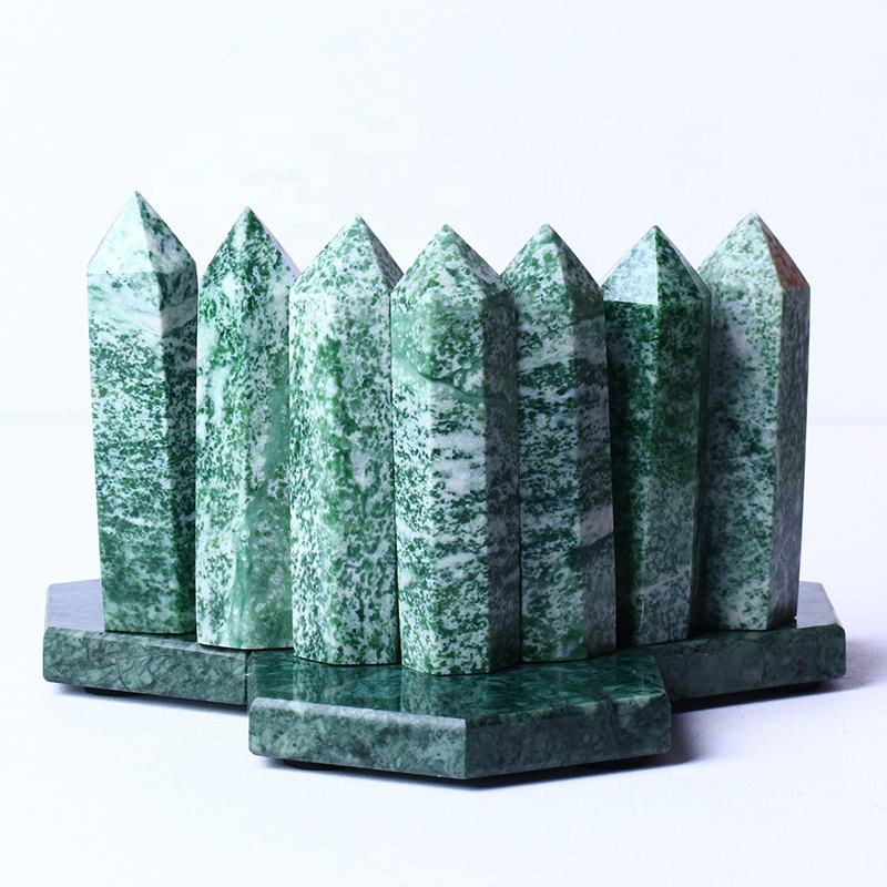 Natural Healing Crystal Wholesale Bulk Gemstone Green Dot Jade Wands Chlorite Crystal Tower For Decoration