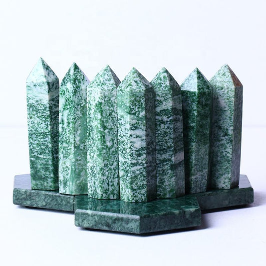 Natural Healing Crystal Wholesale Bulk Gemstone Green Dot Jade Wands Chlorite Crystal Tower For Decoration
