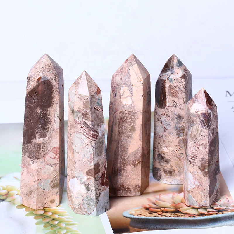 High Quality Natural Crystal Wand Point Picture Jasper Point Pudding Tower Crystal Mineral Specimens For Decoration