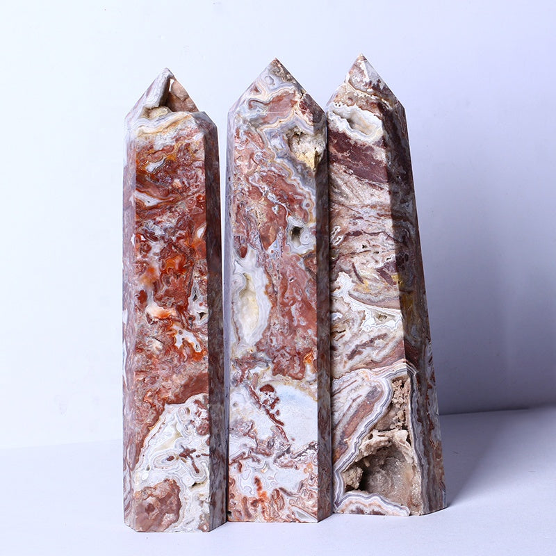 Healing Crystal Stone Wand Natural Carved Gemstone Crystal Large Wand Polished Mexican Agate Point Tower For Healing