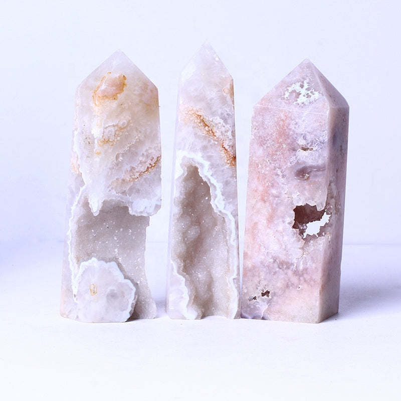 New Arrival Natural Healing Crystal Stone Wand Pink Agate Geode Point Quartz Crystal Tower For Gifts