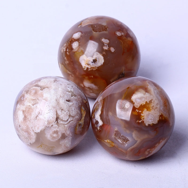 Wholesale High Quality Bulk Healing stones Natural Polished Flower Agate Balls Cherry Agate Spheres For Decoration
