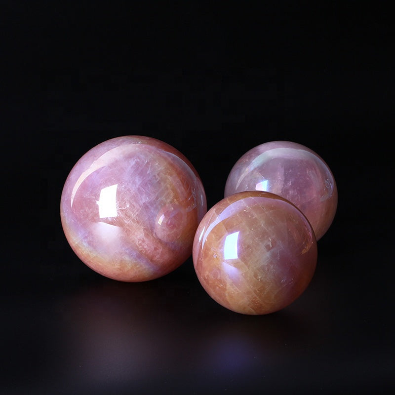 Wholesale Angel Aura Natural Healing Pink Rose Quartz Crystal Ball Crystal Sphere For Decoration