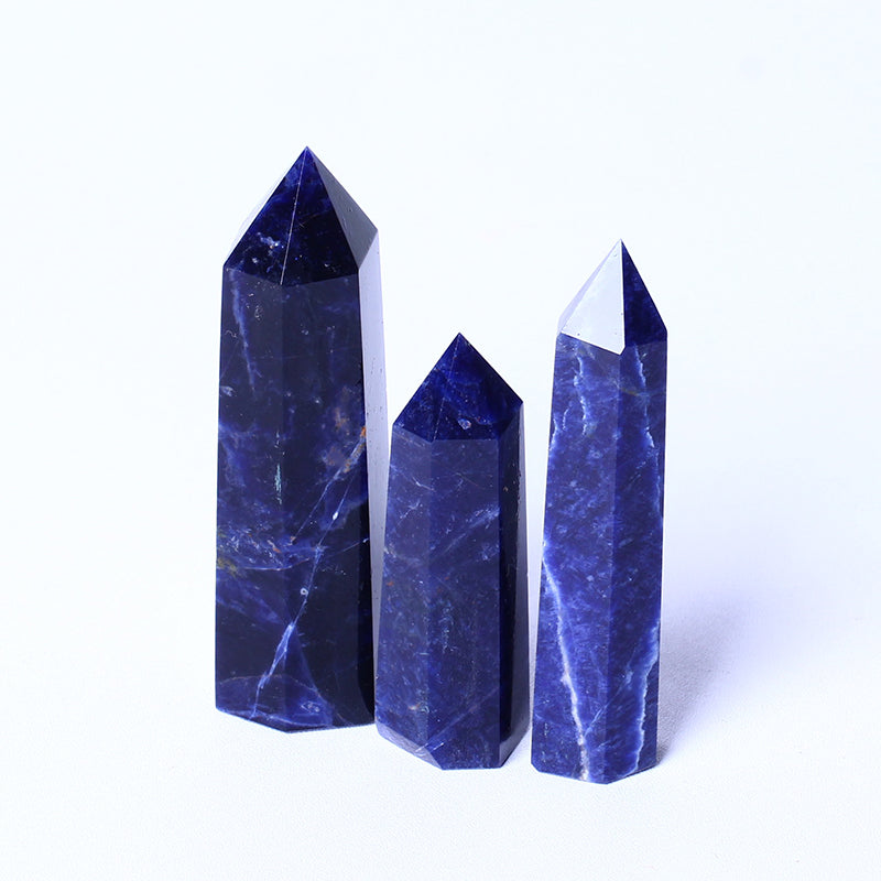 bulk Wholesale Spiritual Quartz Obelisk Healing Stone Tower natural blue sodalite quartz tower crystal Point Wand for decoration