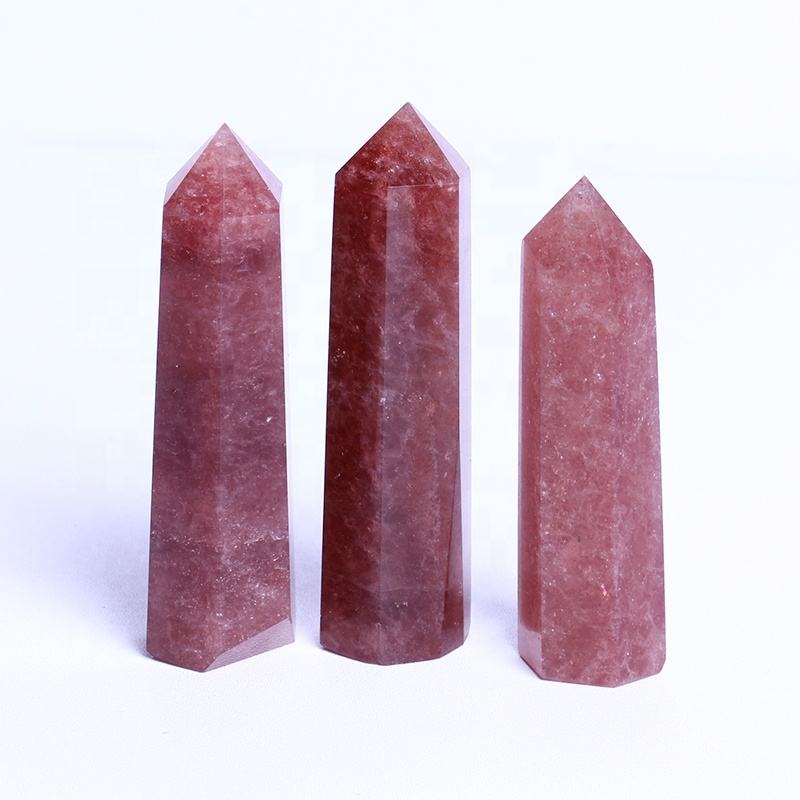 Wholesale Natural Healing Crystal Reiki Gemstone Tower Strawberry Quartz Point Wand For Decoration