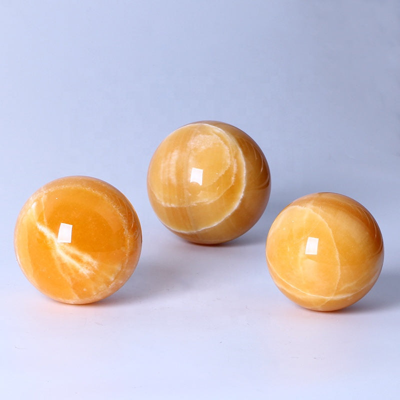 Healing Crystal Ball Calcite Sphere Crystal Crafts for Home Decoration Hot Sale Natural Polished High Quality Honey Orange GUFAN