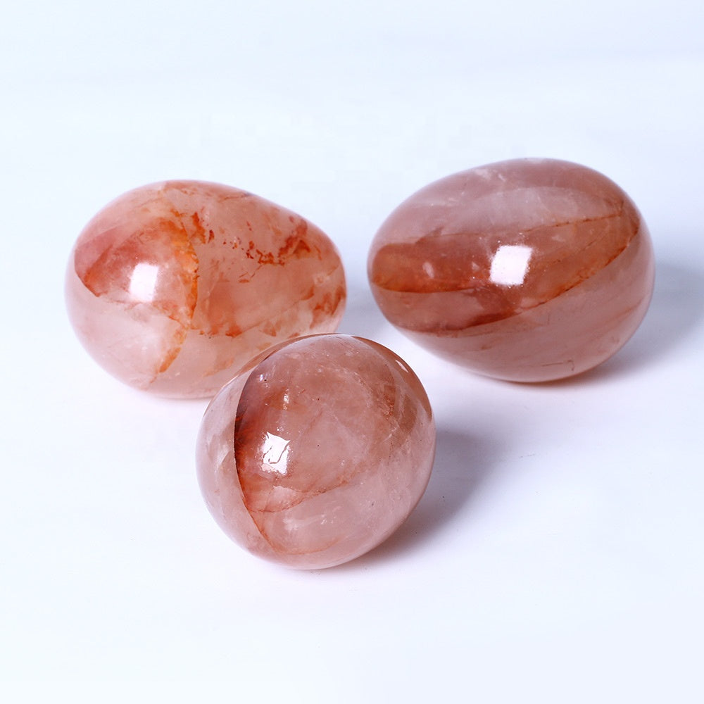 Polished Healing Crystal Stones Hematoid Quartz Eggs Fire Quartz Crystal Natural Gemstone Home Decoration Crystal Image Folk Art